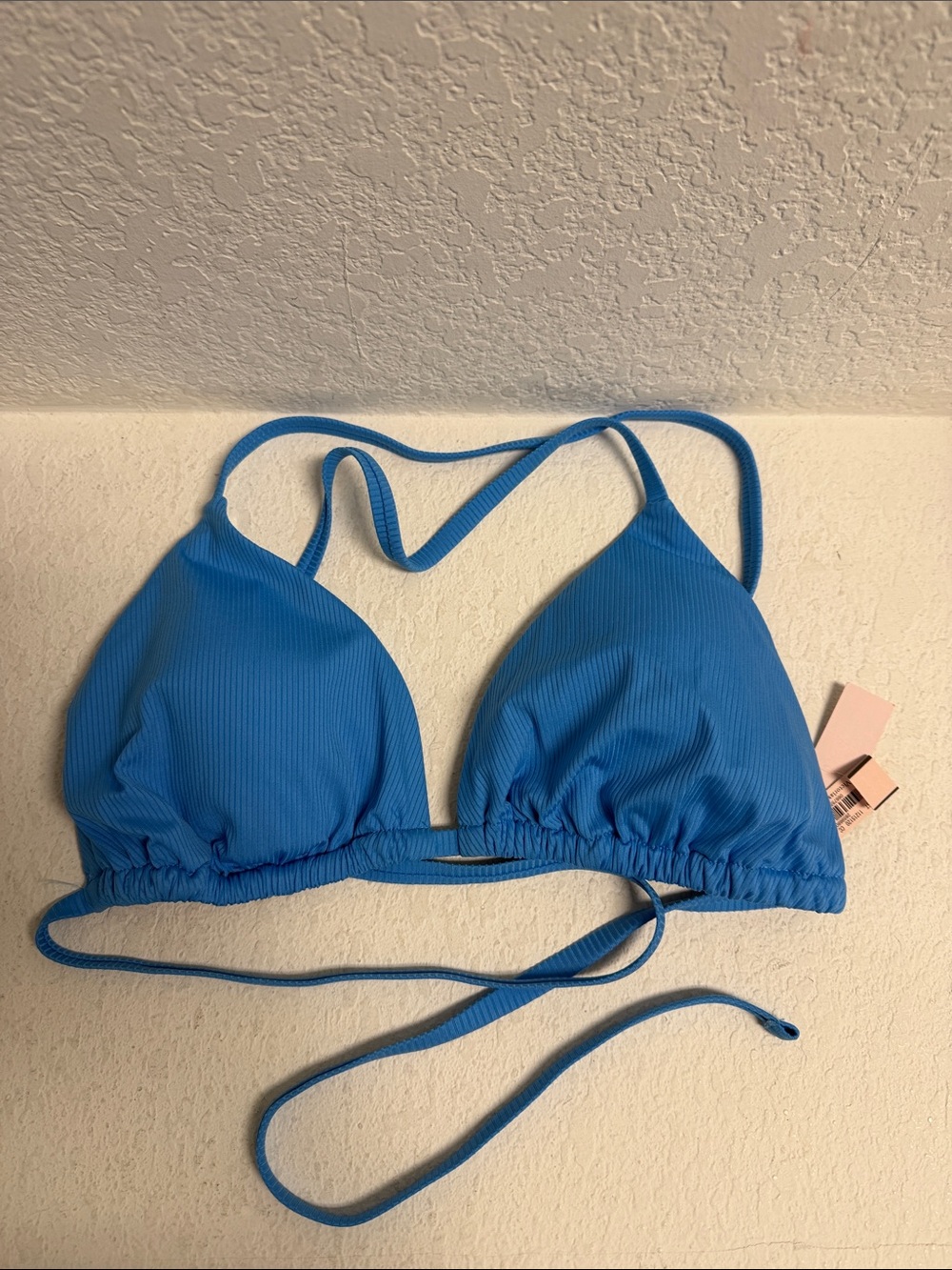 Victoria Secret Bright Blue Ribbed Triangle Bikini Top XL - Picture 1 of 5